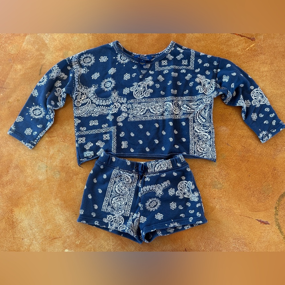 Polo by Ralph Lauren | Navy & White Bandana-Print Kids Pajama Set | Size 6